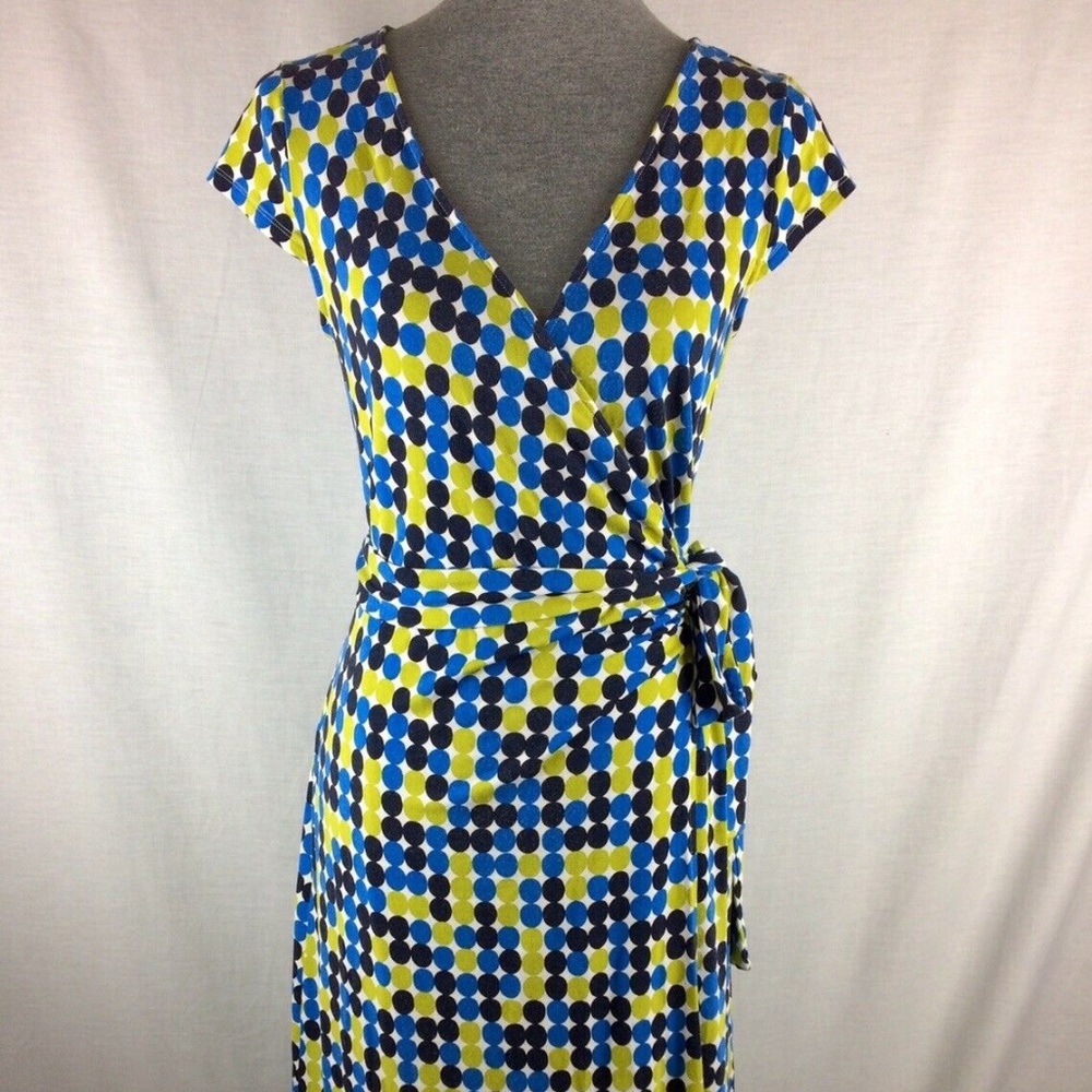 Polka Dot, Blue Green, Full Wrap Dress, Tie Waist - Picture 2 of 8